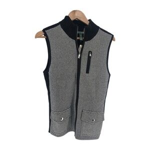 Lauren Ralph Lauren NWT Zip Sweater Vest Herringbone Print‎ Petite Large Career
